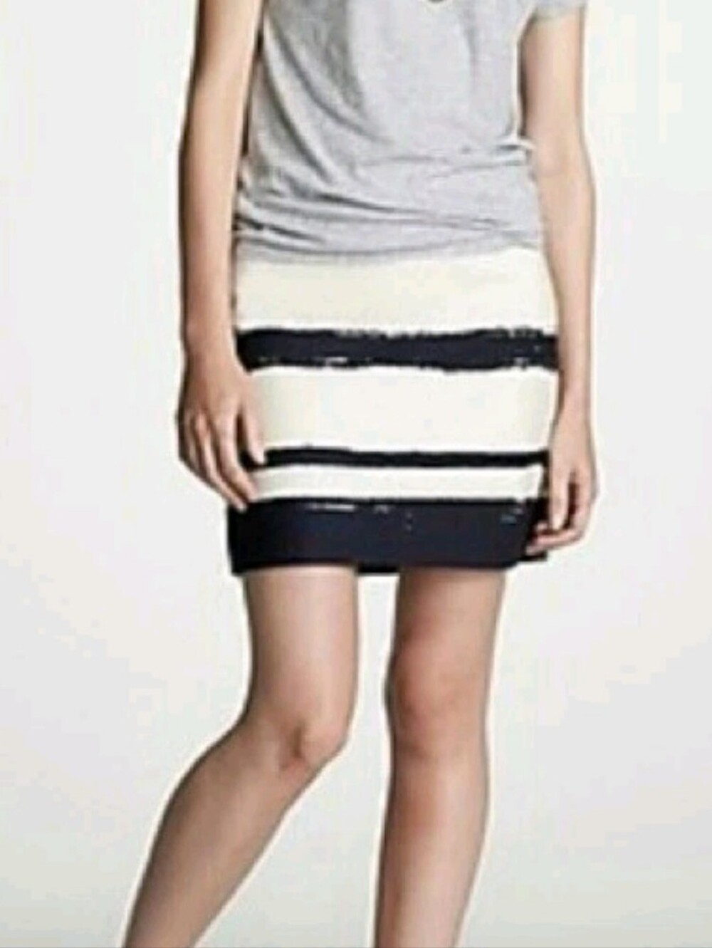 J. Crew Navy and White Brushstroke Striped Mini Skirt Size 2